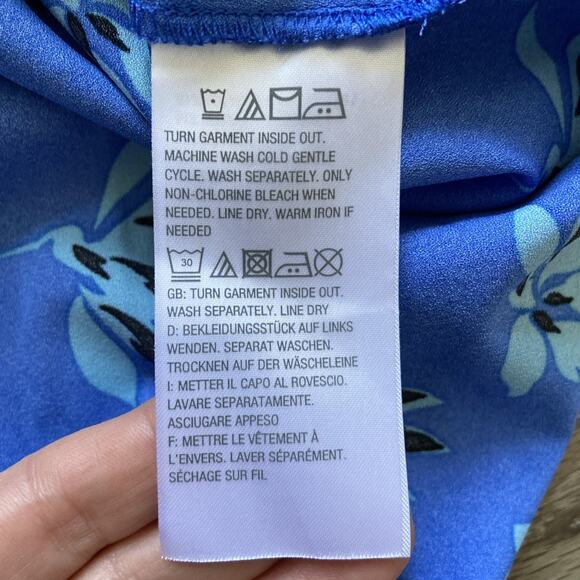 Bob Mackie Wearable Art Dress Sz M Blue Teal Floral Stretch Side Slits Lghweight - Picture 8 of 16